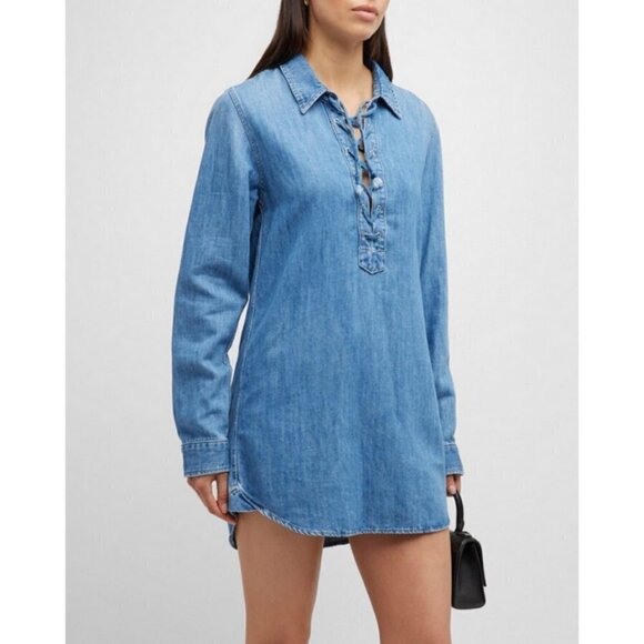 💕MOTHER💕 The Lace Up Shirt Dress ~ Salt And Lime Blue Denim Large L NWOT - Picture 7 of 16